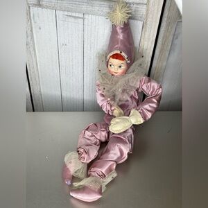 Vintage MCM Sweetheart PIXIE Pillow Doll Posable Wire Pink Velour Christmas